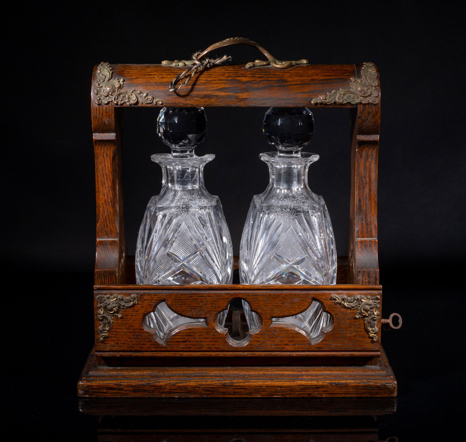 Antique Oak & Crystal Glass Liquor Decanter (1 of 11)