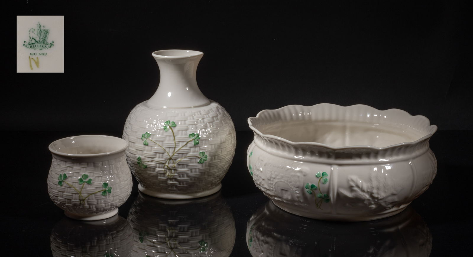 Belleek Porcelain Large Pot & Basket Vase (1 of 11)