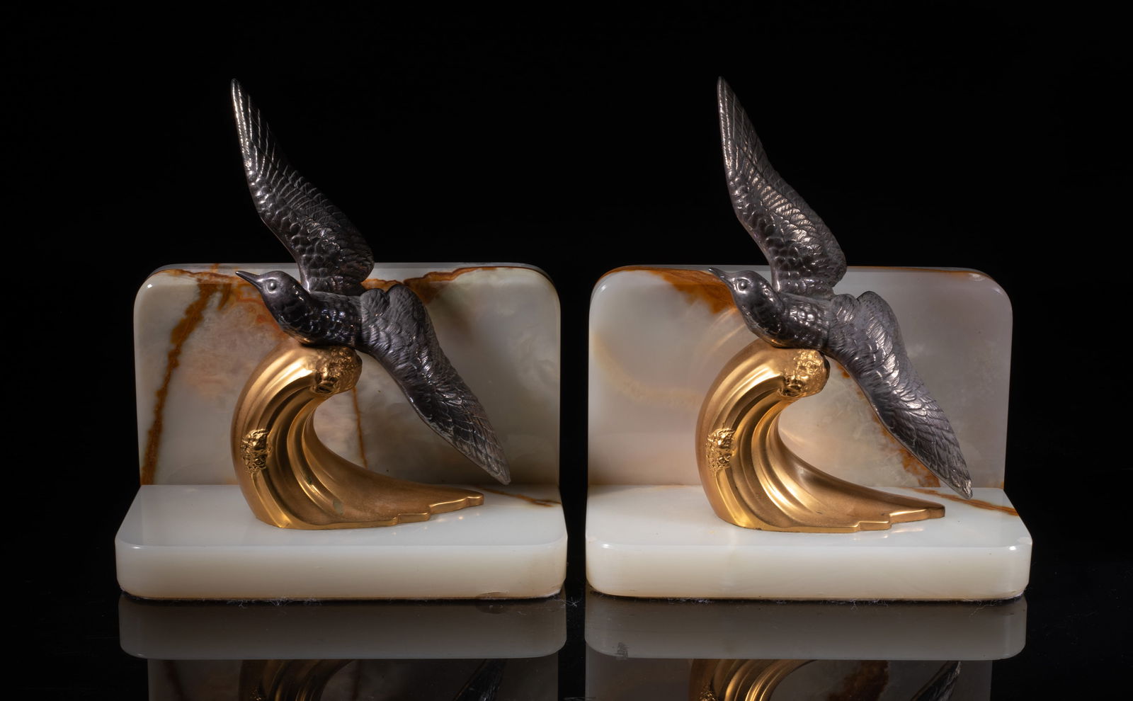 1910-30s Bird Hawk on Marble Large Bookends (1 of 15)