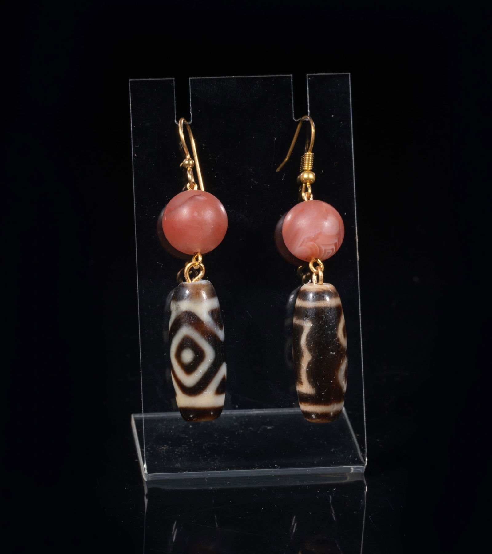 Chinese Dzi Beads & Banded Agate Earrings (1 of 7)