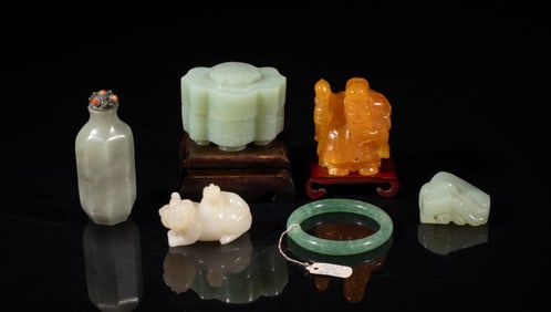 Chinese Jade & Amber Like Carvings