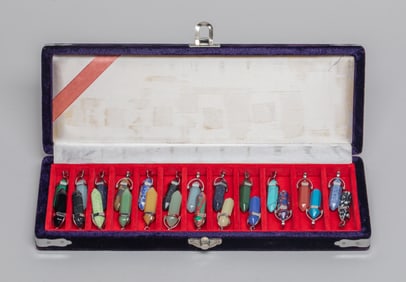 Estate Box of Stone Points Pendants