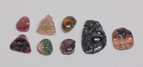 Chinese Export Carved Tourmaline Pendants