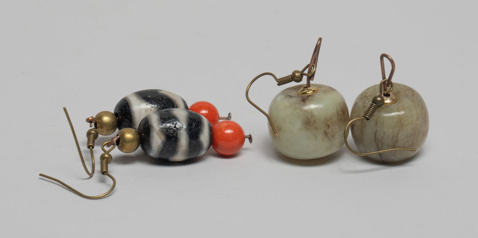 Two Pairs Chinese Jade, Dzi Beads Earrings (1 of 9)
