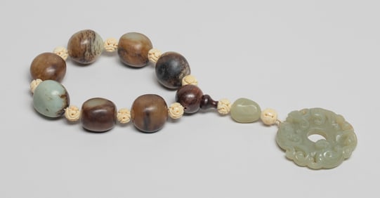 Chinese Russet Jade Large Bead Prayer Beads