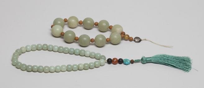 Two Chinese Export Jade Prayer Beads