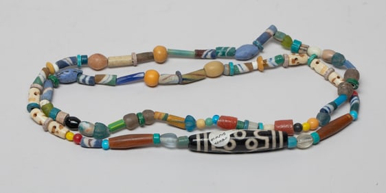 Chinese/Tibetan Nepal Dzi Beads & Glass Necklace