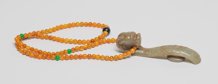 Chinese Export Jade Belt Buckle Necklace