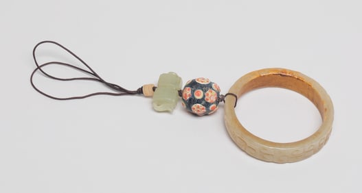 Chinese Manchu Form Jade & Glass Pendant