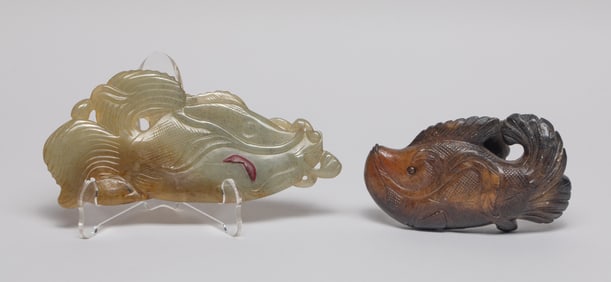 Two Chinese Large Jade/ Hard Stone Fish