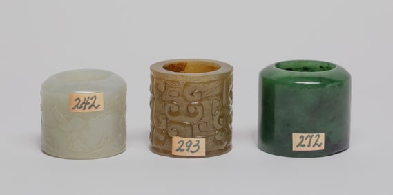Estate Set Chinese Jade Carved Thumb Rings