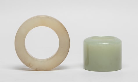 Chinese Jade Carved Thumb Ring & Huan