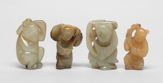 Estate Set Chinese Jade Carved Figures