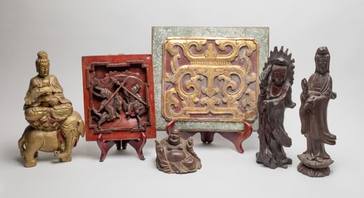 Chinese Wood Carved Buddha & Panels