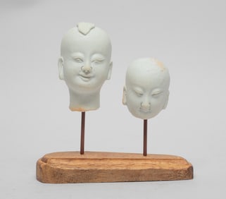 Two Chinese Porcelain Head Table Sculpture
