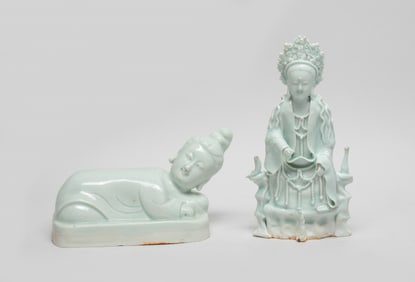 Two Chinese Export Porcelain Sculptures of Buddha