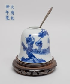 Chinese Export Porcelain Water Pot w/ Silver Spoon