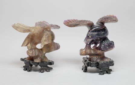Two Gemstone Sculptures of Eagle