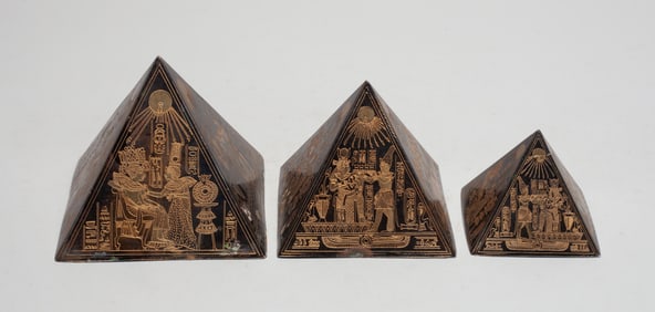 Egyptian Brass Carved Sculptures of Pyramid