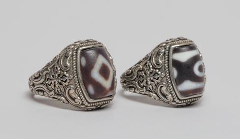 Two Chinese/ Tibetan Dzi Bead Rings