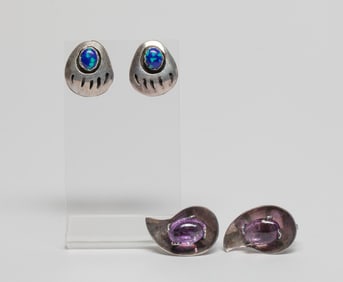 Sterling Silver, Amethyst, Paw Large Earrings