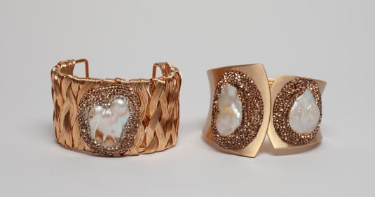 Two Designed MOP Large Bangles