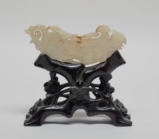 Chinese White Jade Beast w/ Wood Stand