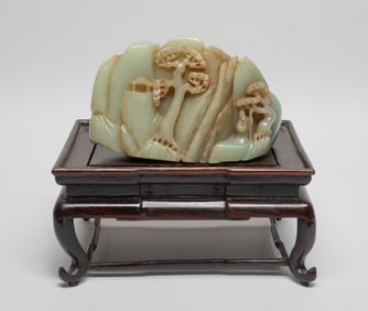 Large Chinese Russet Jade Sculpture w/ Stand