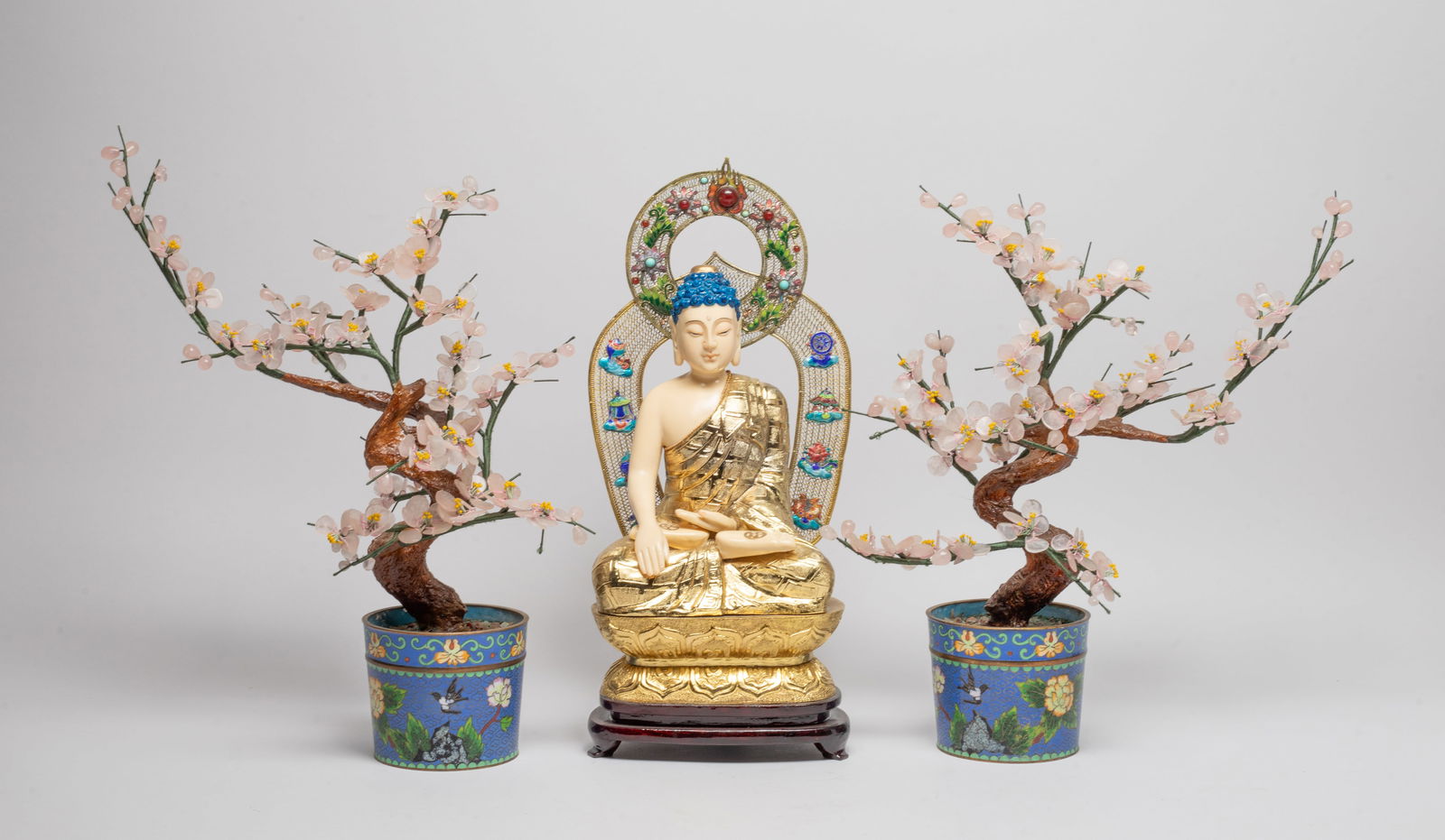 Chinese Cloisonne Jade Trees & Buddha (1 of 16)