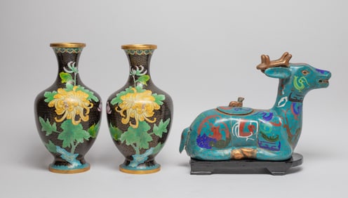 Chinese Old Cloisonne Vases & Sculpture