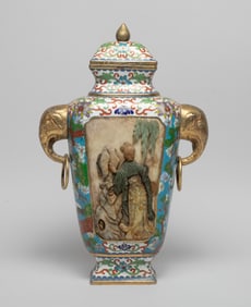 1950-70s Chinese Cloisonne & Jade/ Stone Vase