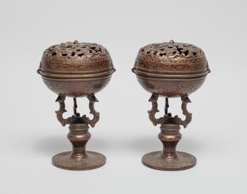 Two Special Form Chinese Bronze Tall Censers