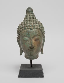 Antique South Asian Bronze Buddha Head Sculpture