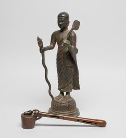 South Asian Antique Bronze Buddha & Lamp