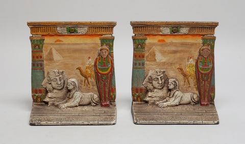 Antique Early 20th Cast Iron Bookends of Egyptian