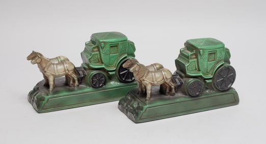 1910-30s Painted Bronze Bookends