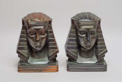 Antique Early 20th Painted Bronze Bookends