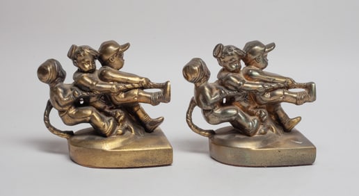 Two Vintage Brass Bookends , Early 20th