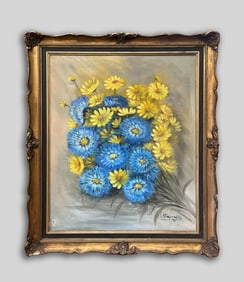 Vintage Oil Painting of Sunflowers