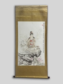 Vintage Chinese Water Color Painting of Buddha