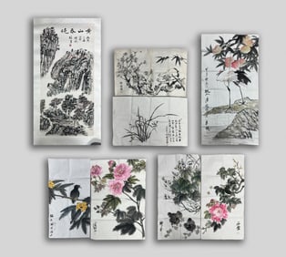 Estate Large Set Chinese Water Color Paintings
