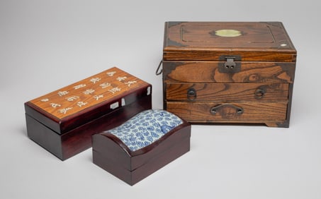 Estate Large Set Chinese Wood Jewelry Boxes