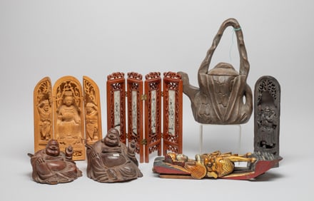 Estate Chinese Wood, Bamboo Carvings