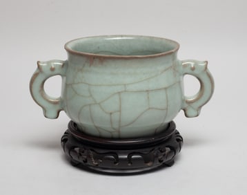 Chinese Guan Ware Porcelain Censer w/ Stand