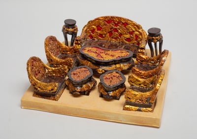 Chinese Lacquer Wood Table Sculptures