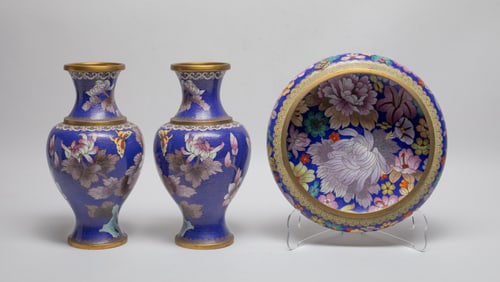 Chinese Export Cloisonne Vases & Lg Washer