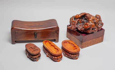 Estate Chinese Wood Box & Stands