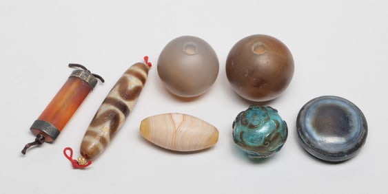 Estate Chinese Dzi, Agate & Peiking Glass Beads