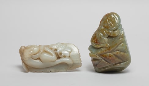 Two Chinese Jade Carved Beast Sculptures