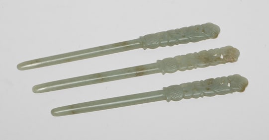 Three Chinese Jade Carved Pins